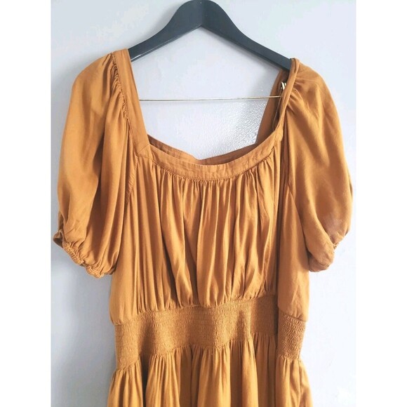 Old Navy Dress  Golden  Brown Short Puff Sleeve Smocked Waist Women's 2X - Picture 2 of 10